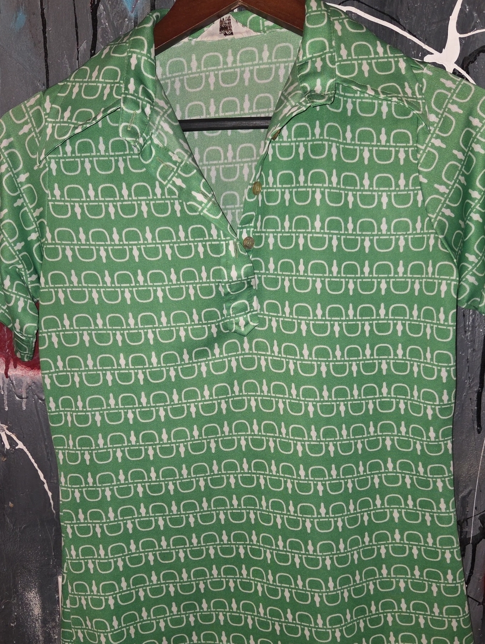 Men's Green Patterned Short-Sleeve Polo